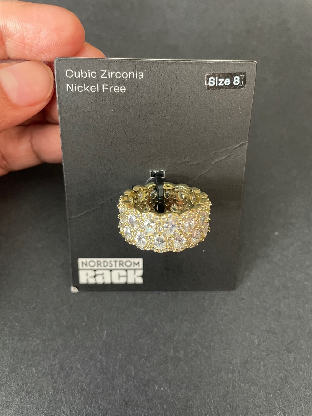 Nordstrom Gold-Tone Pave Cubic Zirconia Wide Band Ring - Clear Sparkle